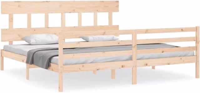 Berkfield Home Solid Wood Pine Bed Frame with Headboard in Brown, W/D/H: 200 x 200 cm