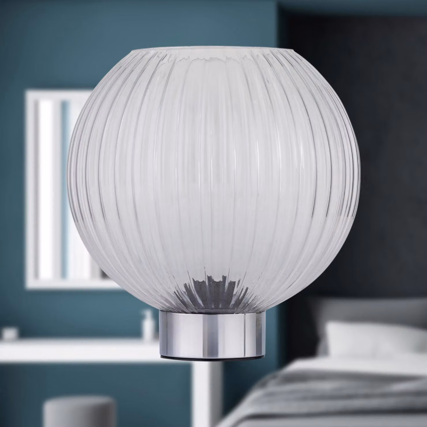 First Choice Lighting Betchley Battery Operated Chrome Table Lamp with Transparent Glass Sphere – 3