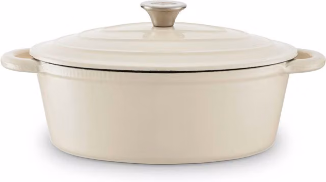Barbary and Oak Camembert Cream Oval Enamelled Cast Iron Casserole, 29 cm