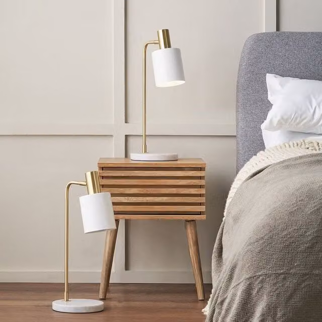 Ruma Biba Set of 2 White and Gold Marble Footed Table Lamps