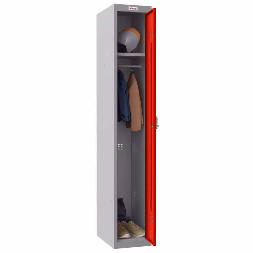 Phoenix Safe Company PL1133GRE Personal Locker in Red with Electronic Lock and Internal Shelving, Hanging Rod, and Hinged Doors – 2