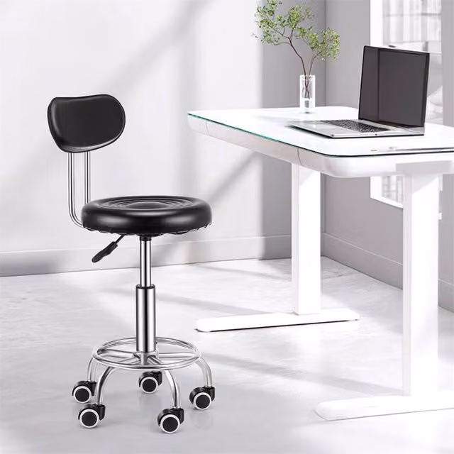 SPETLEK Adjustable Swivel Beauty Salon Stool in Black with Synthetic Leather and Castors – 1