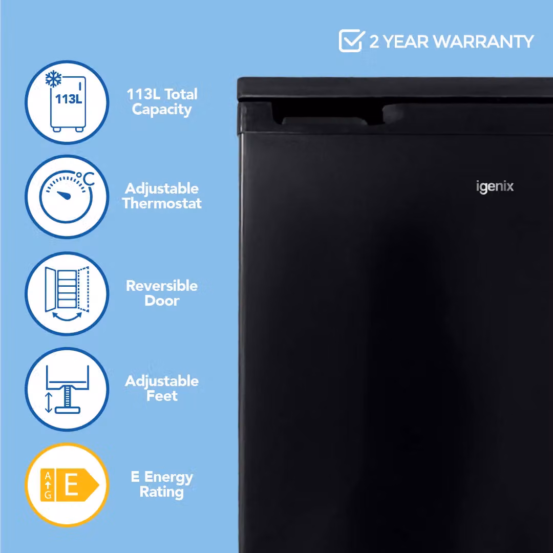 Igenix Black Under Counter Larder Fridge with 16 Litre Chill Box, W: 55 cm, D: 40 cm, H: 85 cm – 2