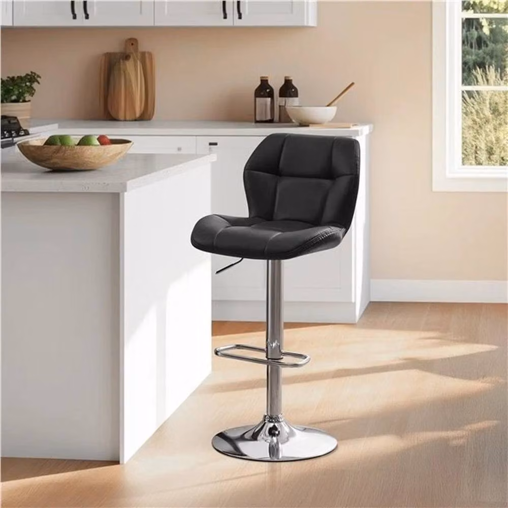KORVIXA Faux Leather Adjustable Swivel Bar Stool in Black, W/D/H: 100 x 100 x 100 cm – 3