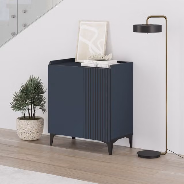 Decortie Olie Compact 2 Door Vertical Storage Cabinet Sideboard in Deep Blue and Black