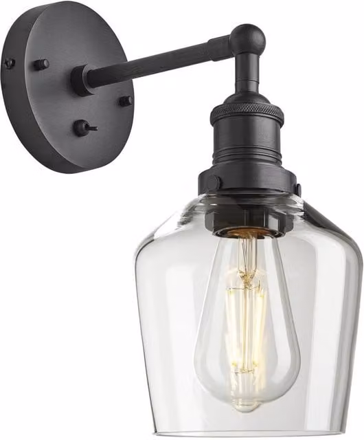 Industville Brooklyn Glass Schoolhouse Wall Light in Transparent and Dark Grey