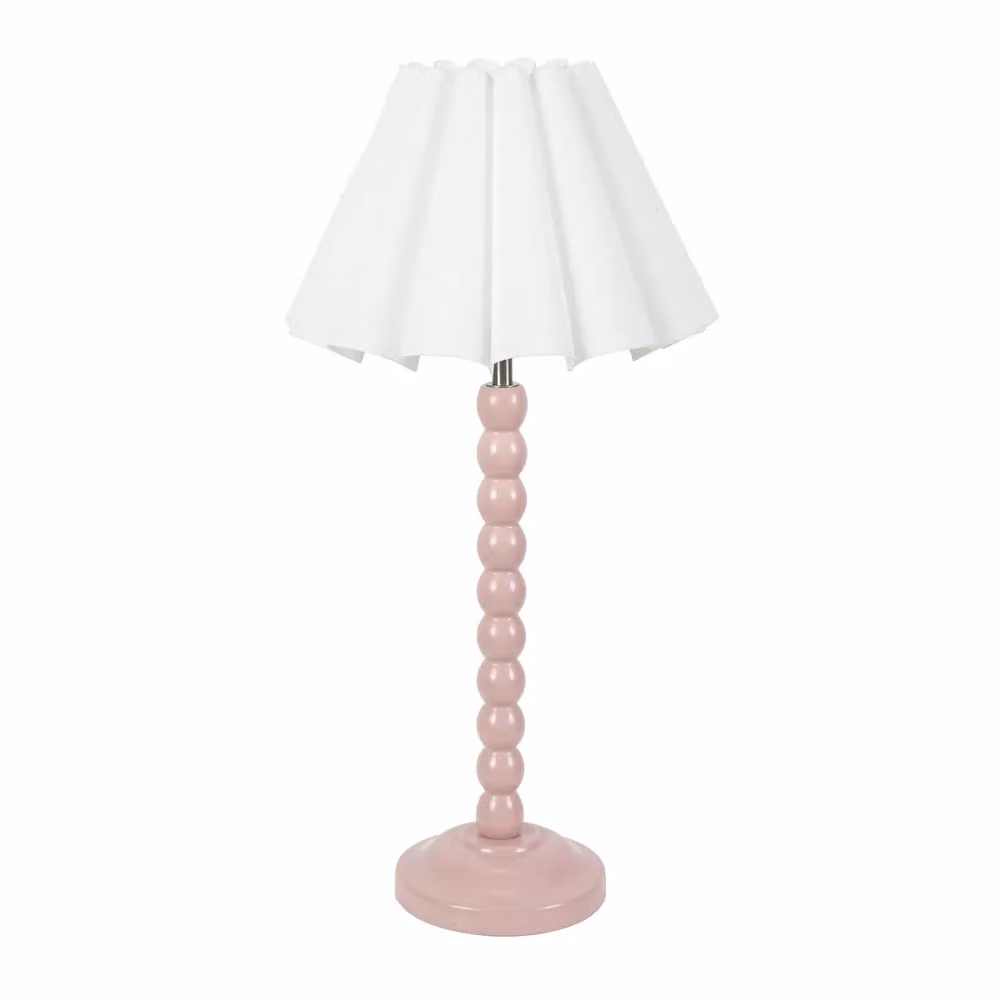 ValueLights Rose Pink Bobbin Stem Table Lamp with White Pleated Tapered Fabric Shade – 2