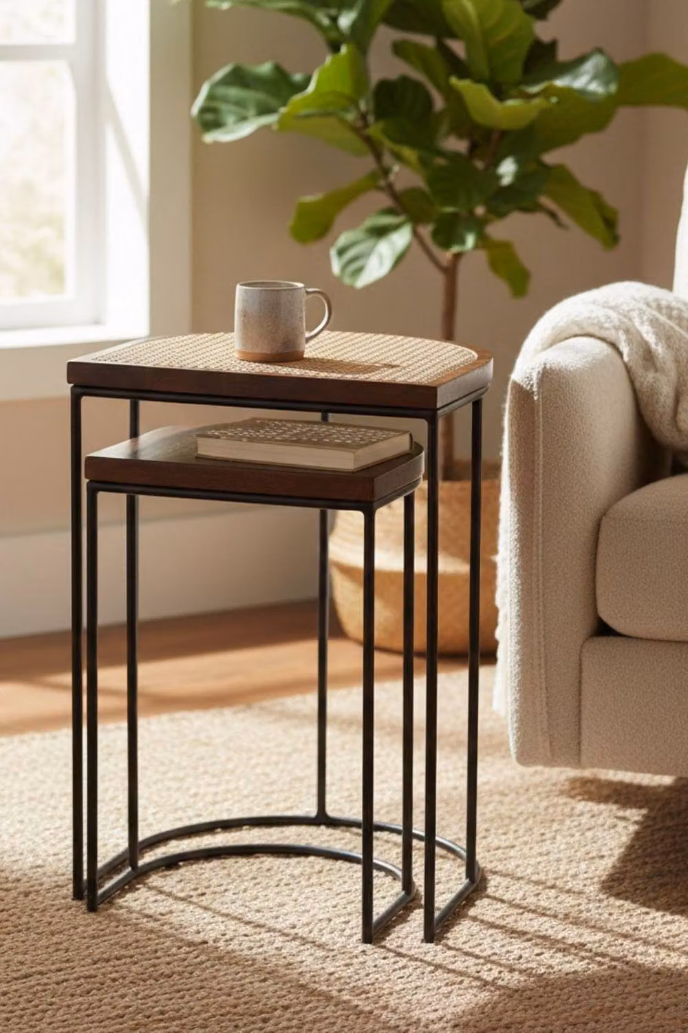 IH Design Giselle Nest of 2 Tables in Walnut and Mango Wood with Metal Sled Base – 6