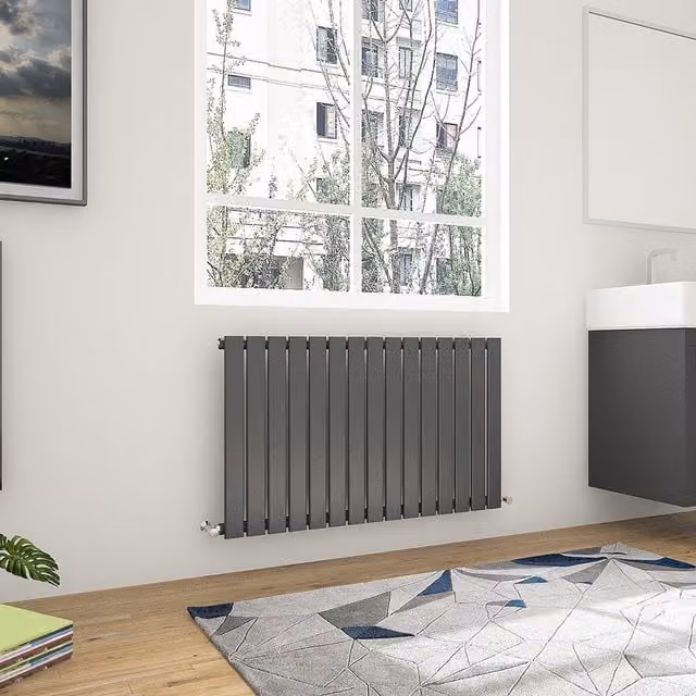 AicaBathroom Horizontal Flat Panel Single Steel Radiator in Anthracite Grey, W: 102 cm, H: 60 cm, D: 6 cm