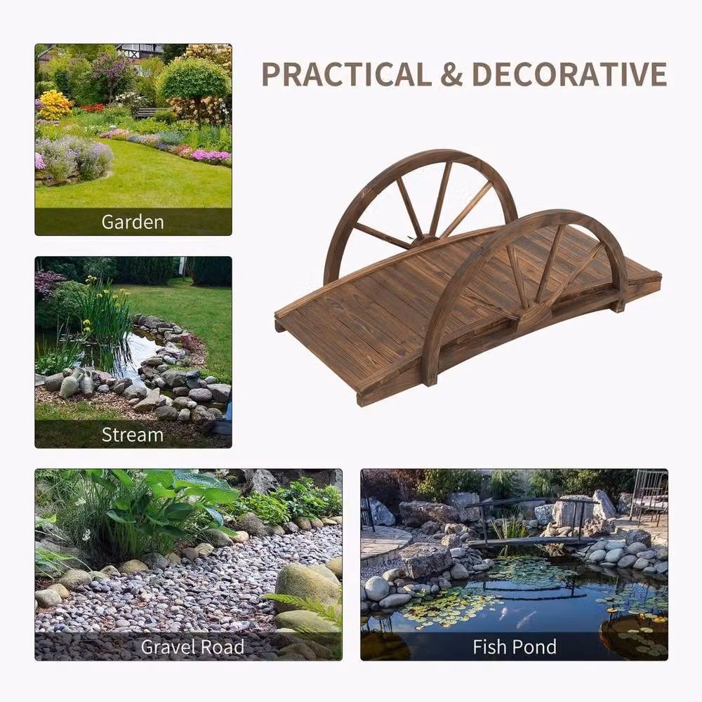 EONLION Wooden Garden Bridge Arc Walkway in Brown, W/D/H: 100 x 50 x 37 cm – 3