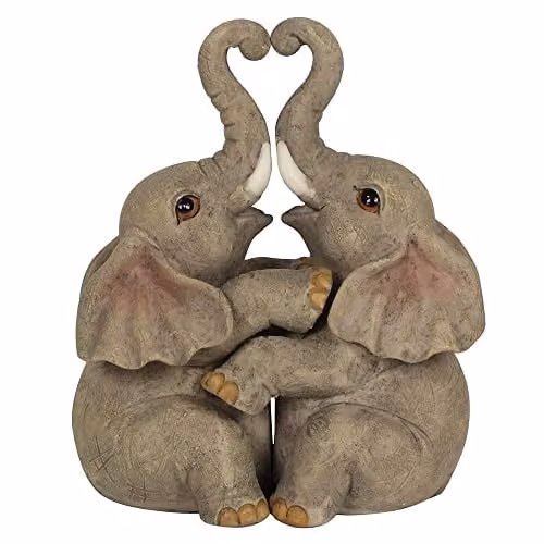 Something Different Grey Elephant Couple Embrace Ornament, Rustic Tabletop Decor, W: 12 cm, D: 10 cm, H: 12 cm