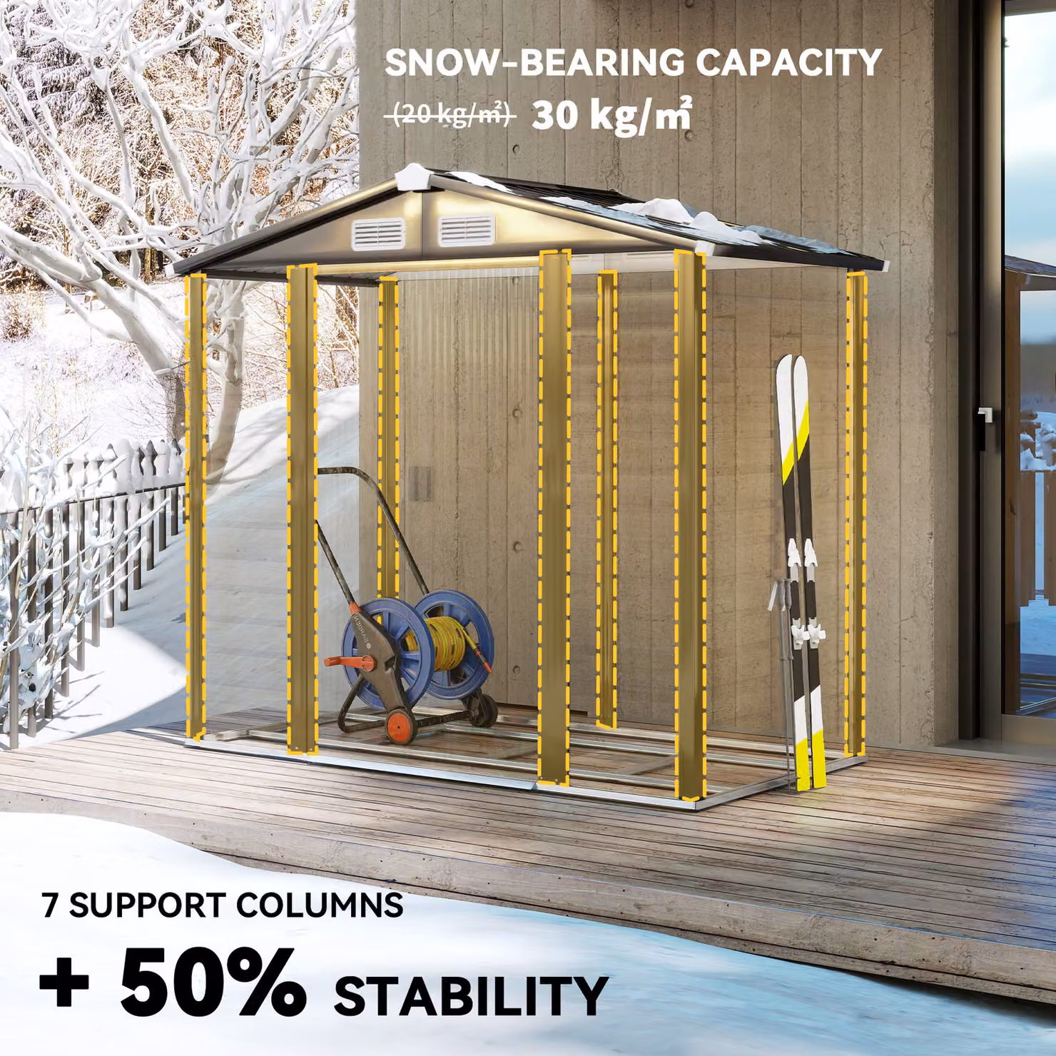 Outsunny Natural Metal Garden Storage Shed with Galvanised Steel Frame, Double Doors, Lock and Foundation Kit, W/D/H: 213.36 x 114.0 x 194.0 cm – 4
