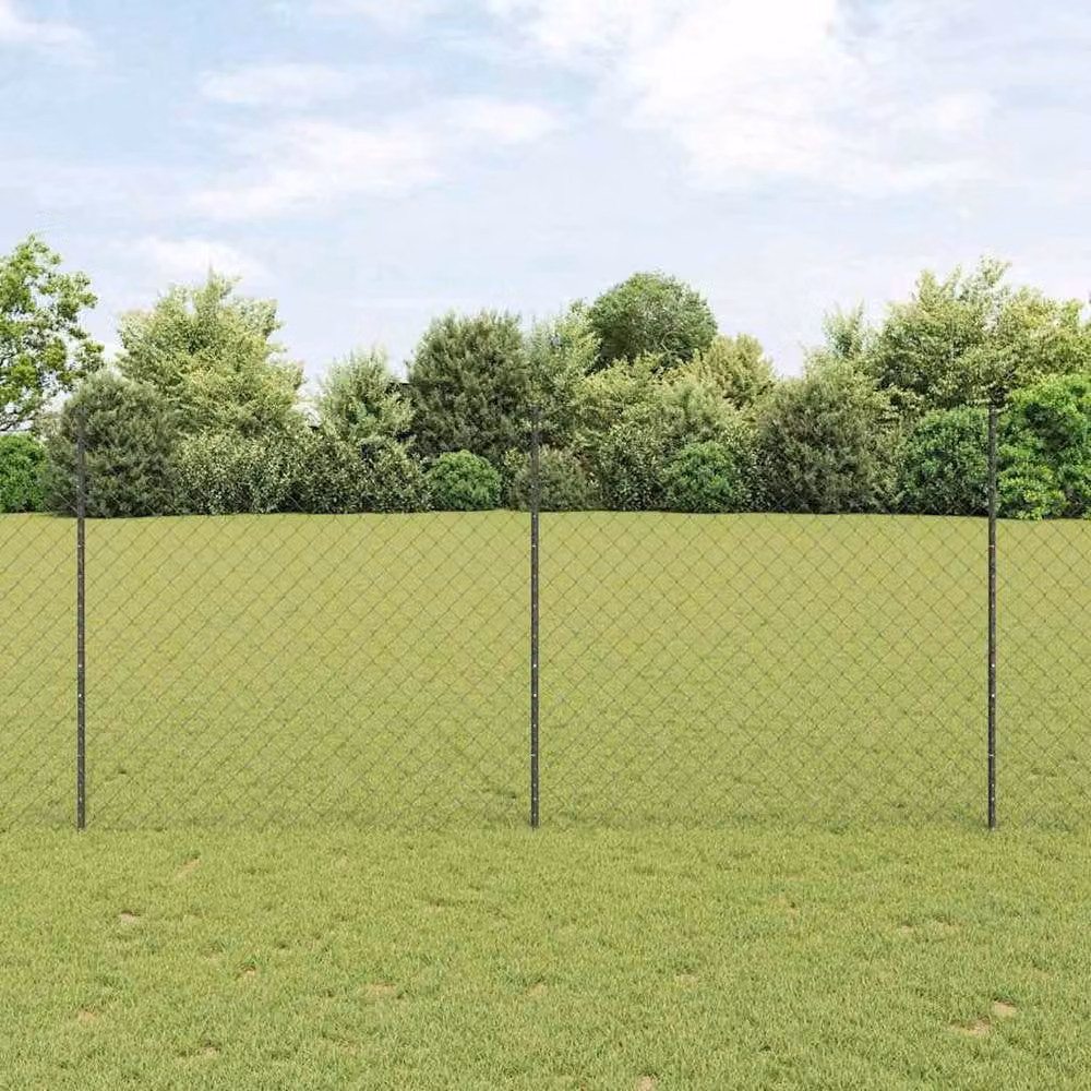 Berkfield Home Galvanised Steel Chain Link Fence with 20 U-Profile Posts, Grey and Black, W: 10 m, H: 1.4 m – 2