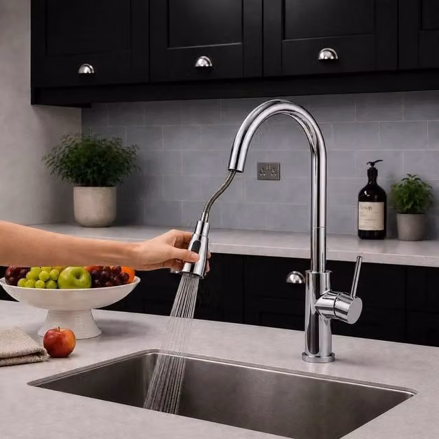 EONLION Silver Chrome Kitchen Sink Pull Out Mixer Tap Faucet with Spray Function