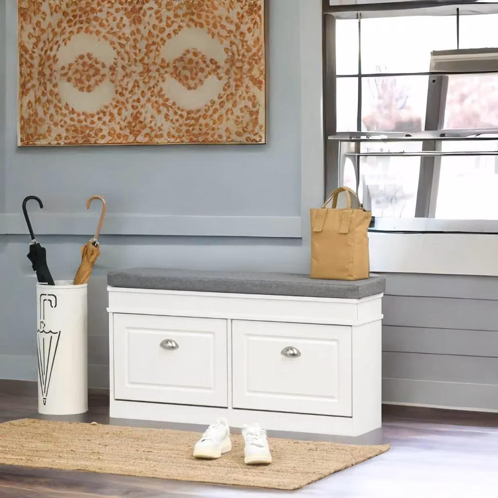 Rafaelo Mobilia Shoe Storage Bench with Cushioned Seat in White, W: 104 cm, H: 55 cm, D: 40 cm – 2