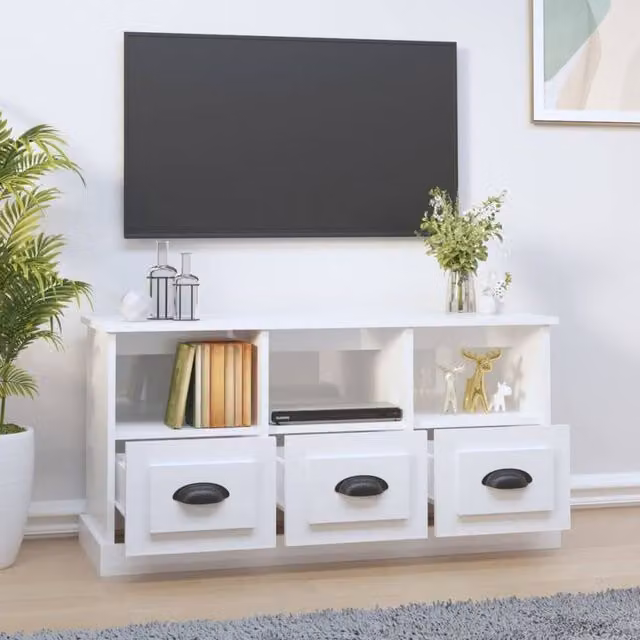 Berkfield Home High Gloss White TV Cabinet W/D/H: 100 x 35 x 50 cm – 1