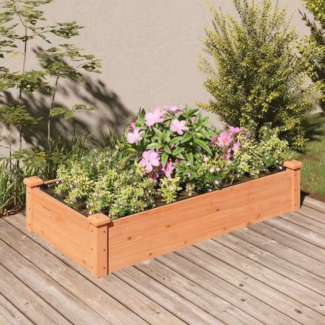 Berkfield Home Garden Raised Bed with Liner in Brown Solid Wood, W/D/H: 120 x 60 x 25 cm