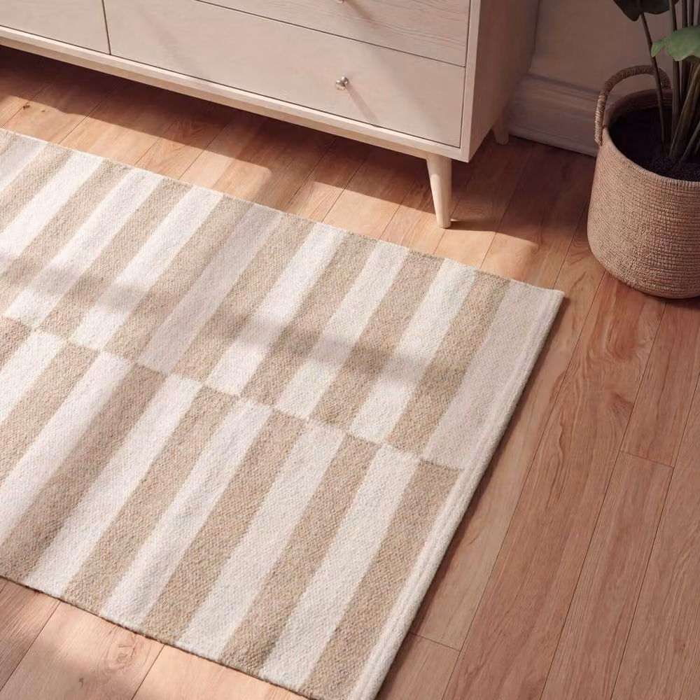 THE RUGS Vika Handwoven Wool Striped Reversible Rug in Beige, W: 80 cm x L: 150 cm – 4