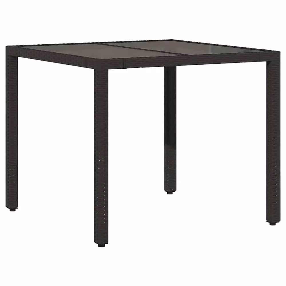 Berkfield Home Square Garden Table with Glass Top in Black Poly Rattan, W/D/H: 90 x 90 x 75 cm – 3