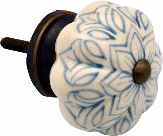 Nicola Spring Floral Ceramic Cabinet Knobs, Grey and Blue, Pack of 12