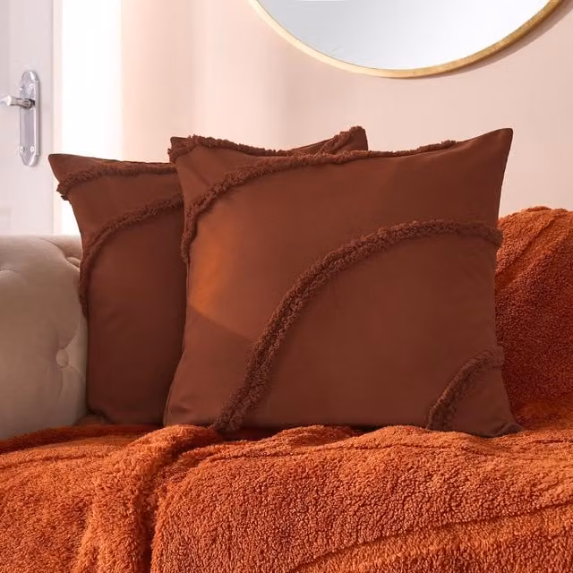 OHS Tufted Contour Cushion Covers in Rust, Orange, Bronze and Brown, Pack of 2