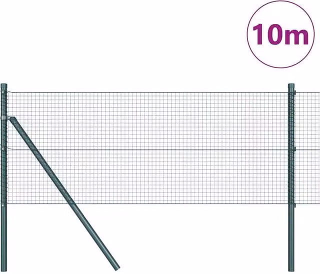 Berkfield Home Modern Welded Wire Fence with 7 Posts, Green Steel, W: 10 m, H: 0.6 m – 1