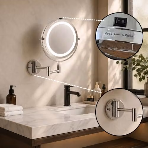 Orsina Wall Mounted LED Mirror in Chrome Silver, Adjustable Round Bathroom Mirror, W/H: 29 x 18 cm – 2