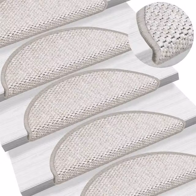 Berkfield Home Self-adhesive Sisal-Look Stair Mats, 15 Pieces, Beige, W: 56 cm, D: 17 cm, H: 3 cm