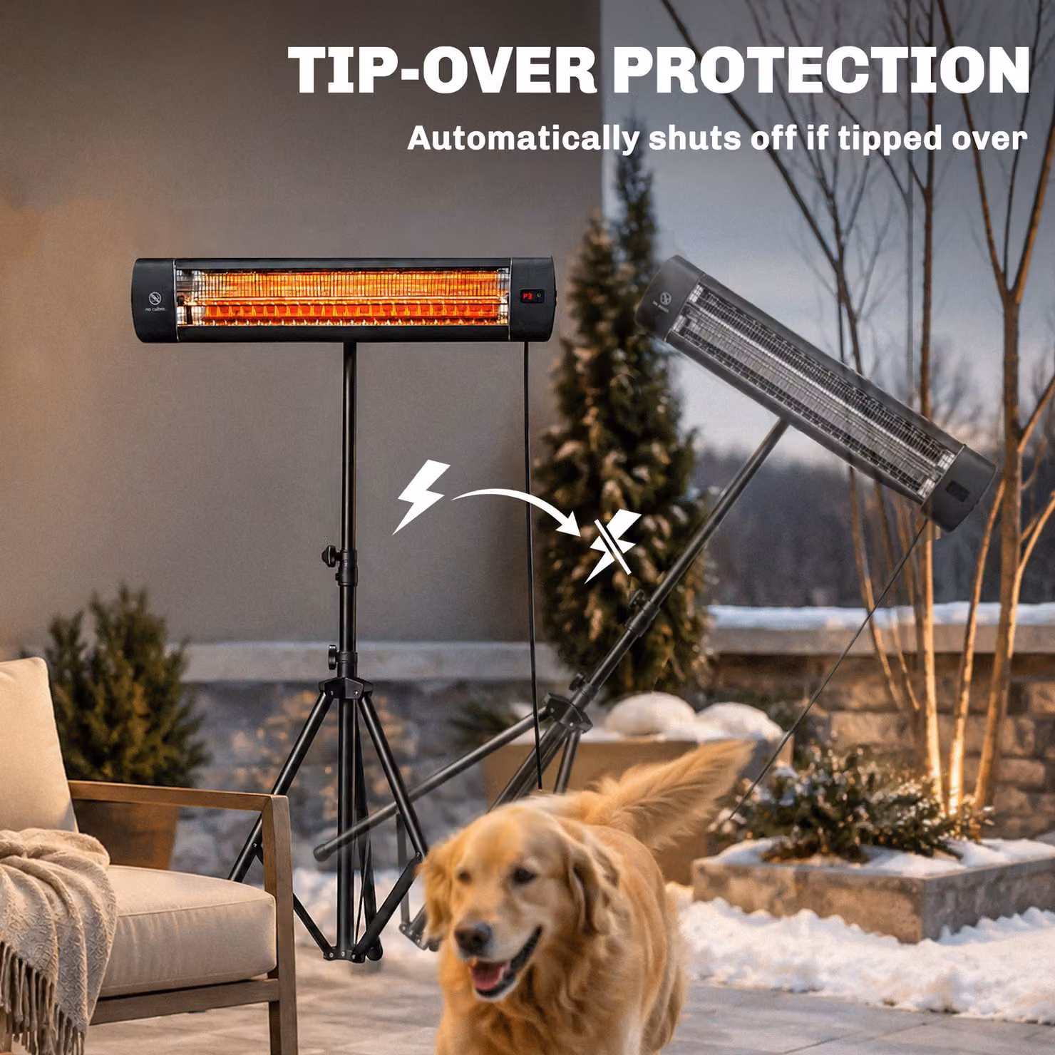 Outsunny 2500 W Electric Infrared Patio Heater with Tripod, IP65 Outdoor Garden Heater, Black – 7
