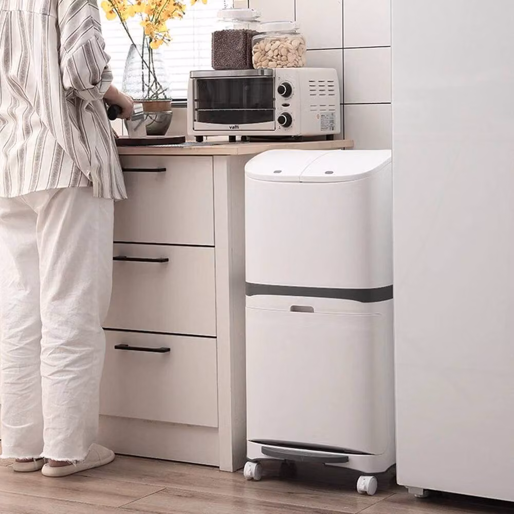 KORVIXA 48 Litre Mobile Recycling Pedal Bin in White, H 100 cm x W 15 cm x D 15 cm – 2