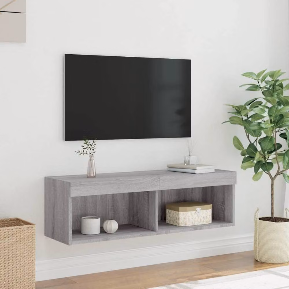 Berkfield Home Modern Grey Sonoma TV Cabinet with LED Lights, W/D/H: 100 x 30 x 30 cm – 4