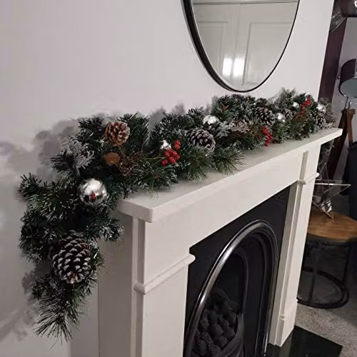 Premier 180cm Silver Dressed Christmas Garland with Berries, Pinecones and Baubles – 2