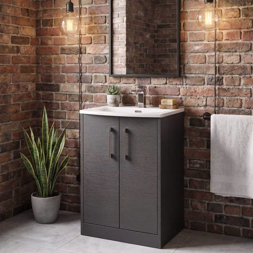 Balterley Winshill 2 Door Freestanding Bathroom Vanity Unit in Matt Grey Woodgrain, W: 50 cm, H: 80.3 cm – 2