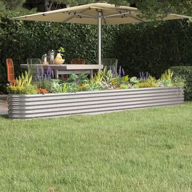Berkfield Home Garden Silver Powder-coated Steel Raised Bed W/D/H: 332 x 40 x 36 cm