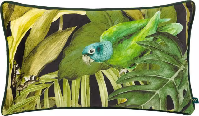 Psitta Velvet Piped Rectangular Cushion in Black with Feather Filling