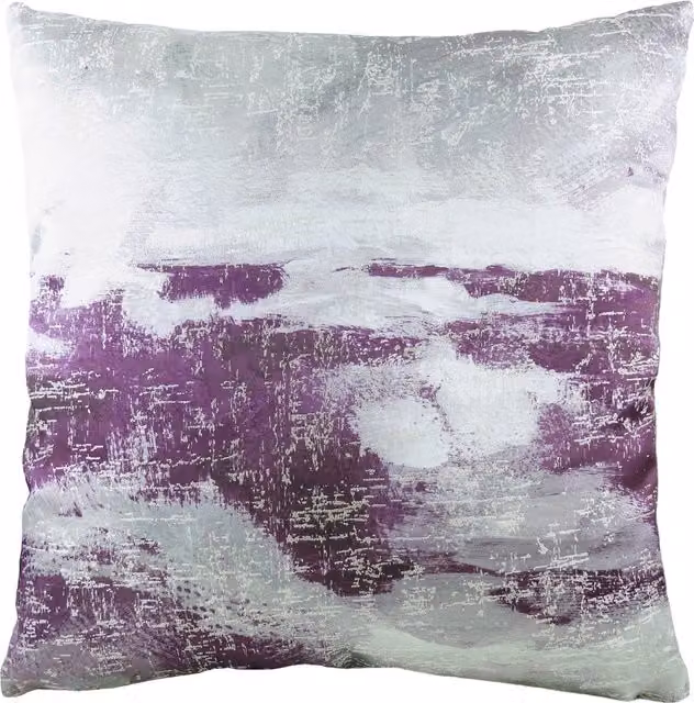 Landscape Abstract Square Polyester Velvet Cushion in Purple and Steel