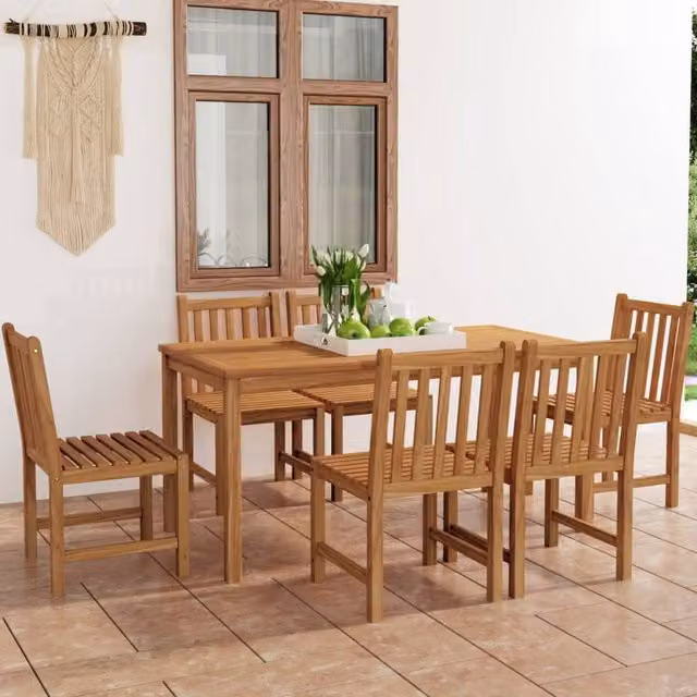 Berkfield Home 7 Piece Classic Garden Dining Set in Brown Solid Teak Wood