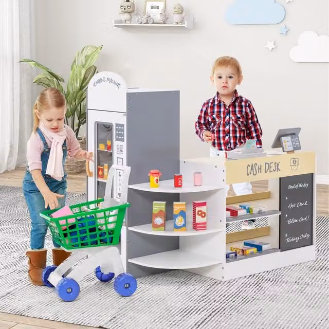 COSTWAY Toddler Grocery Store Kids Supermarket Playset, White