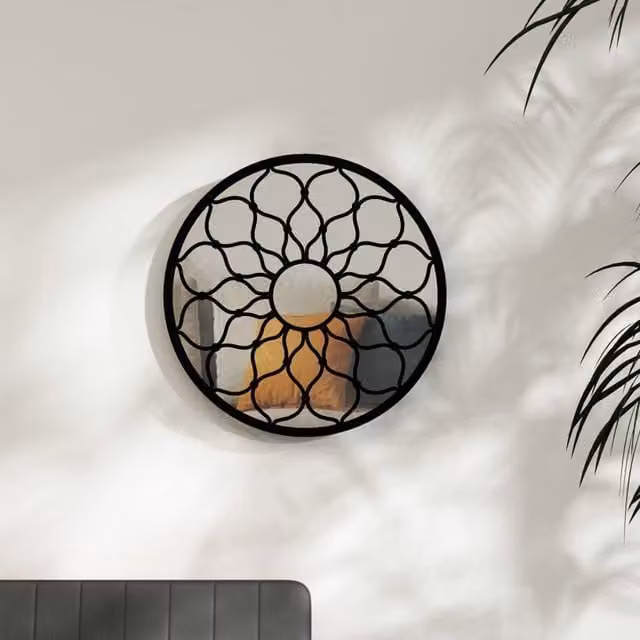 Berkfield Home Round Metal Wall Mirror in Black, Diameter: 40 cm – 1