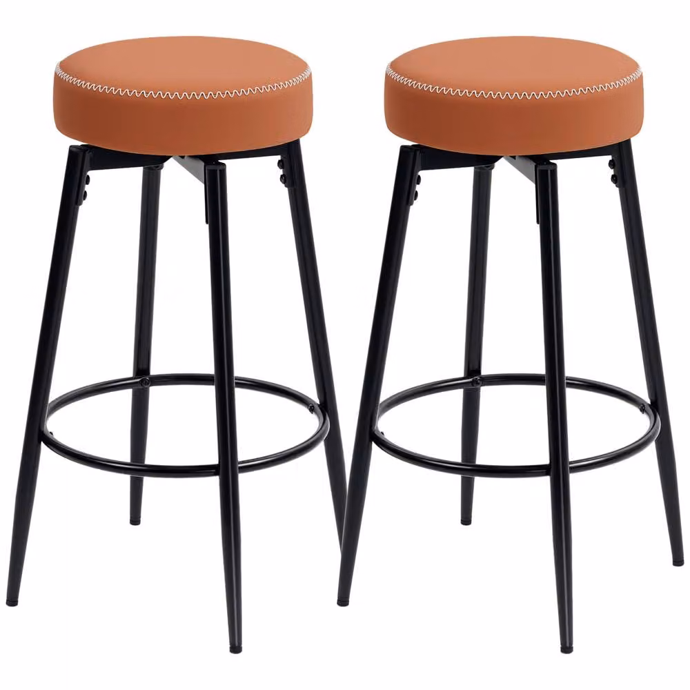 STILVORA Set of 2 Modern Swivel Bar Stools with Brown Faux Leather and Metal Frame – 3