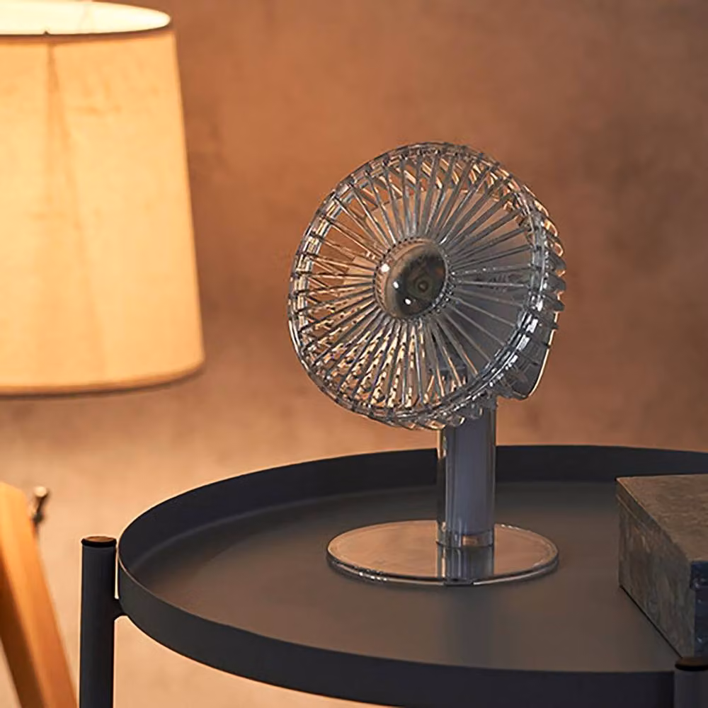 Life on Products Clear Rechargeable LED Tabletop Desk Fan with Oscillation in Black and Transparent – 3