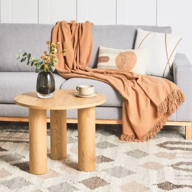 Wyld and Coco Retro Round Coffee Table, Brown, Diameter: 60 cm