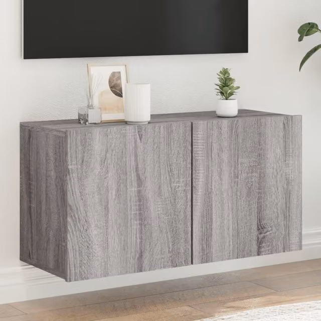Berkfield Home Wall-mounted TV Cabinet in Grey Sonoma, W/D/H: 80 x 30 x 41 cm