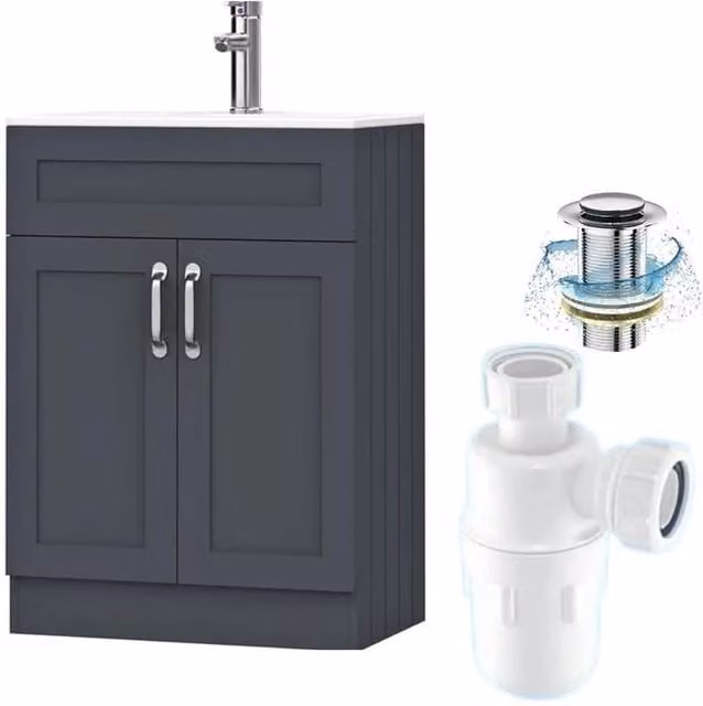 FORGEVIO Crawle Grey 500mm Modern Lacquered MDF Freestanding Bathroom Vanity Unit with Basin and Soft-Close Hinged Doors