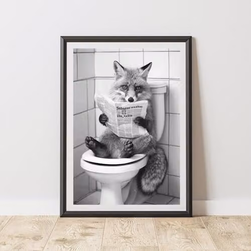 60 Second Makeover Fox On The Toilet Animal Print Paper Poster, A3