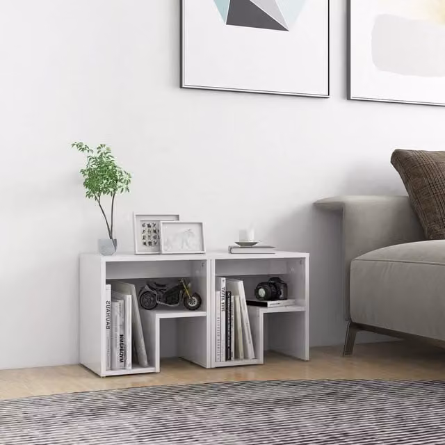 Berkfield Home Set of 2 High Gloss White Bedside Cabinets, W/D/H: 40 x 30 x 40 cm