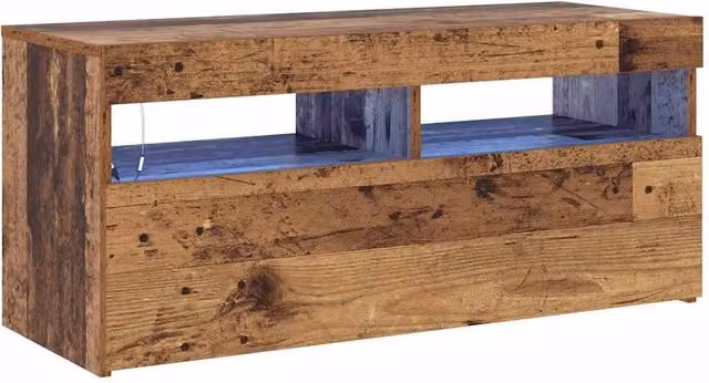 Berkfield Home Modern TV Cabinet with LED Lights in Old Wood Brown, W/D/H: 90 x 35 x 40 cm