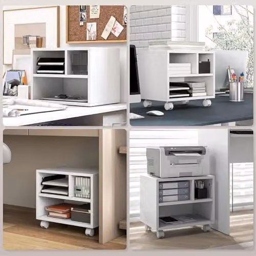 HOMCOM 2-Tier White Printer Stand with Storage and Castors, W/D/H: 40 x 30 x 36 cm – 4