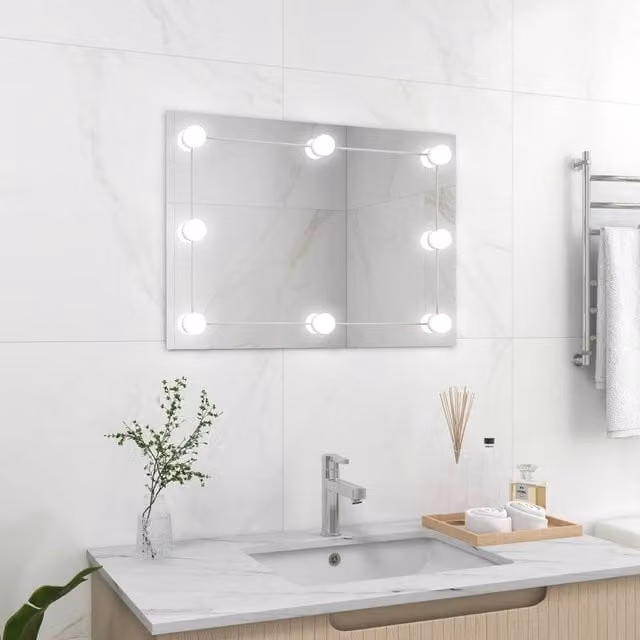 Berkfield Home Rectangular Frameless LED Wall Mirror in Silver