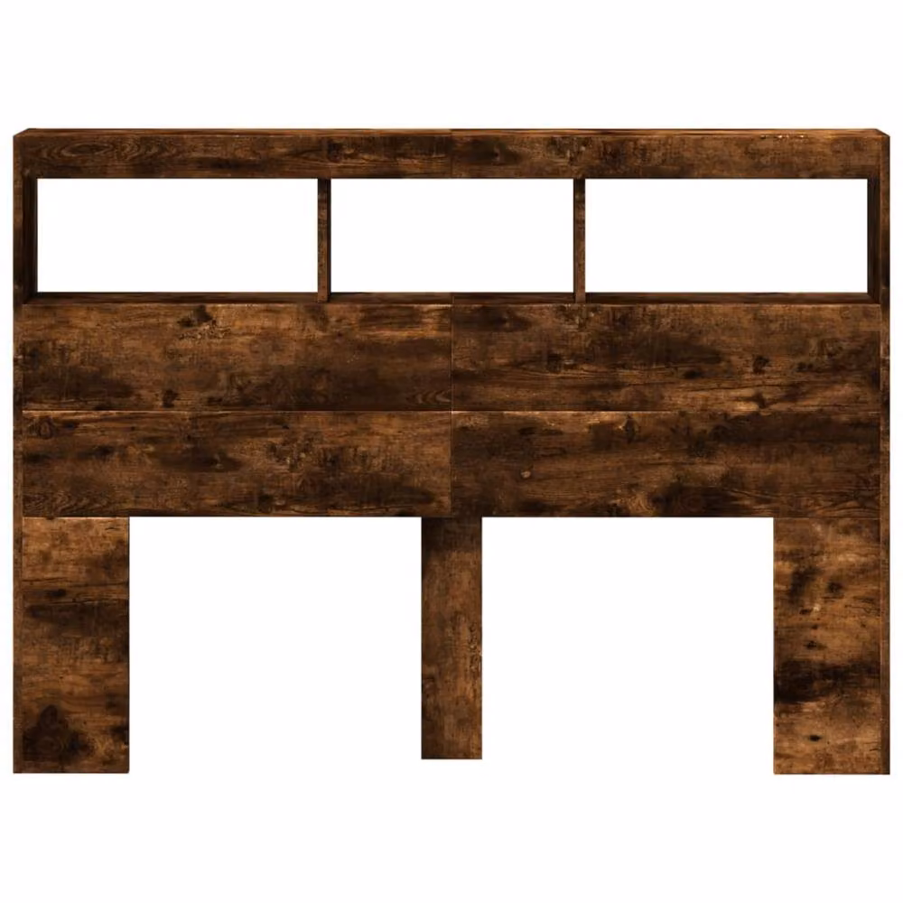 Berkfield Home Headboard Cabinet with LED in Smoked Oak Brown, W/D/H: 140 x 17 x 102 cm – 4